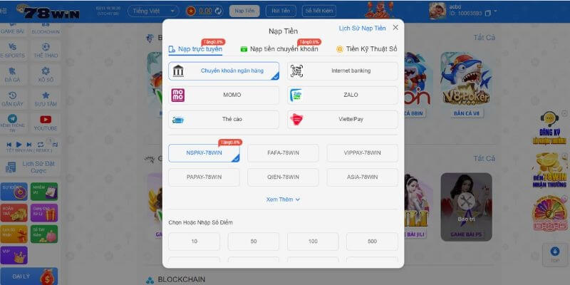 Hướng dẫn nạp tiền 78Win qua ngân hàng nhanh chóng